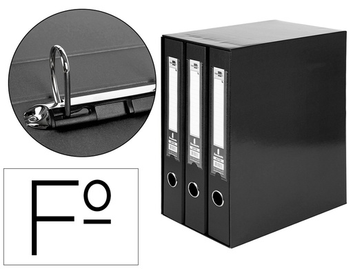 [25067] Modulo liderpapel 3 archivadores folio 2 anillas mixtas 40mm negro
