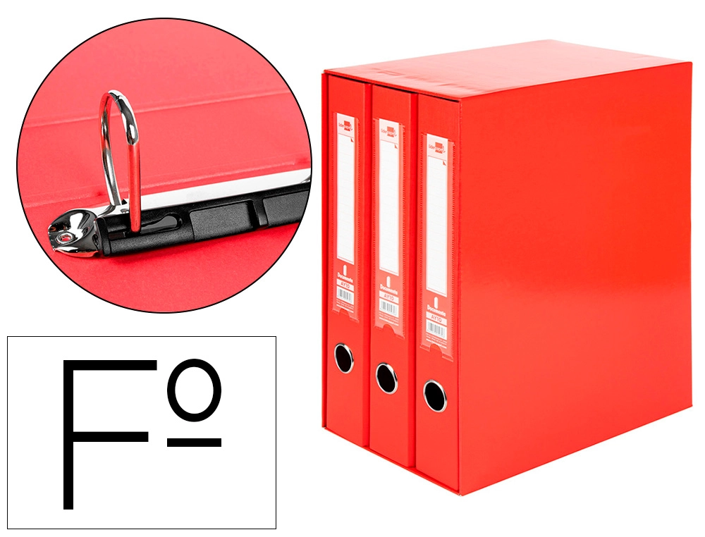 [21153] Modulo liderpapel 3 archivadores folio 2 anillas mixtas 40mm rojo