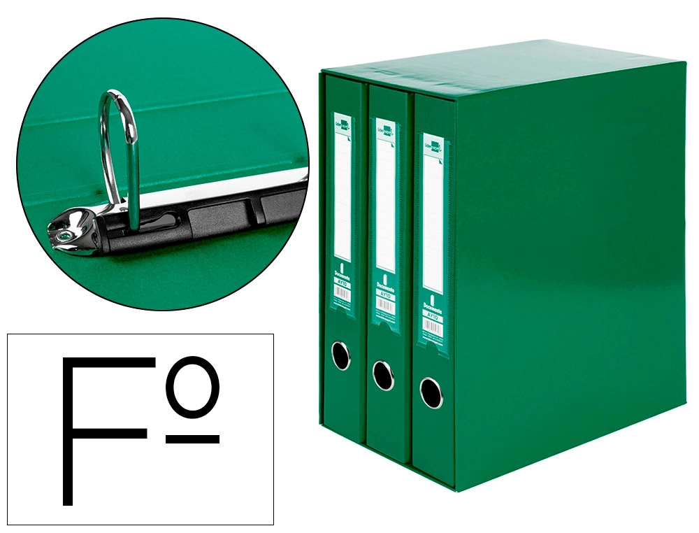 [21152] Modulo liderpapel 3 archivadores folio 2 anillas mixtas 40mm verde