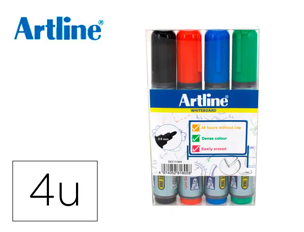[17254] Rotulador artline pizarra ek517/w4 punta redonda 2 mm bolsa de 4 unidades colores surtidos