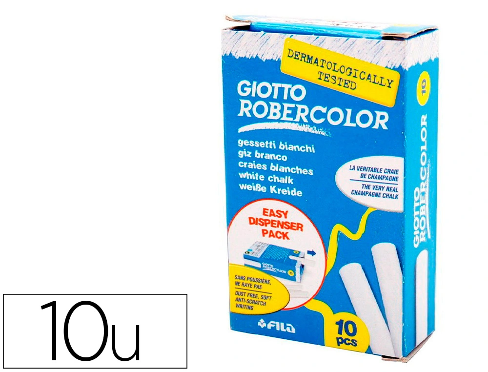[8070] Tiza blanca antipolvo robercolor caja de 10 unidades