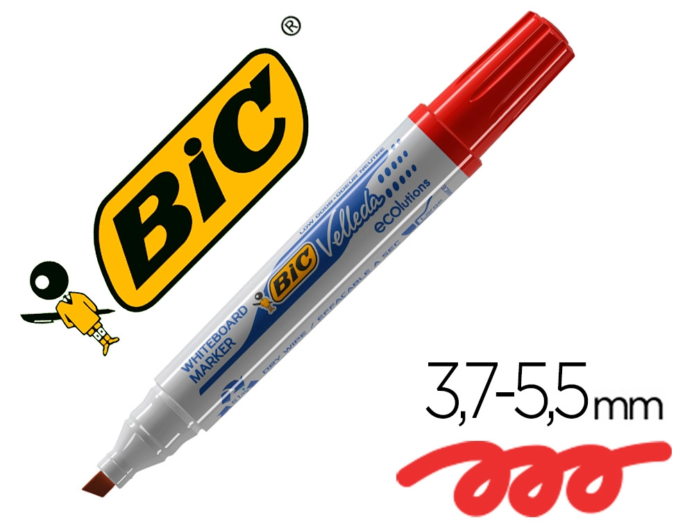 [7530] Rotulador bic velleda para pizarra rojo punta biselada 5,9 mm