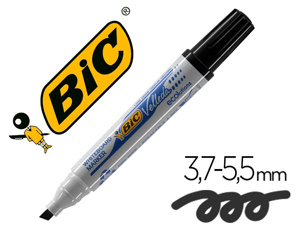 [7529] Rotulador bic velleda para pizarra negro punta biselada 5,9 mm