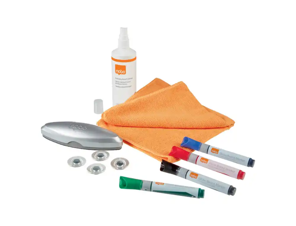 [242882] Kit nobo iniciacion para pizarra cristal incluye 1 borrador 4 imanes 4 rotuladores y productos de