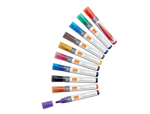 [241226] Rotulador nobo para pizarra blanca tinta liquida punta conica 3 mm colores surtidos caja de 10 unidades