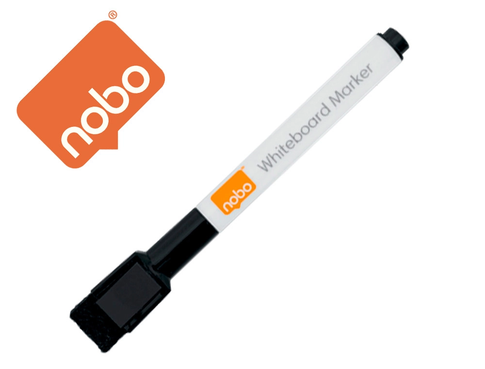 [166205] Rotulador nobo mini con borrador para pizarra blanca punta redonda 2 mm color negro pack de 6 unidades