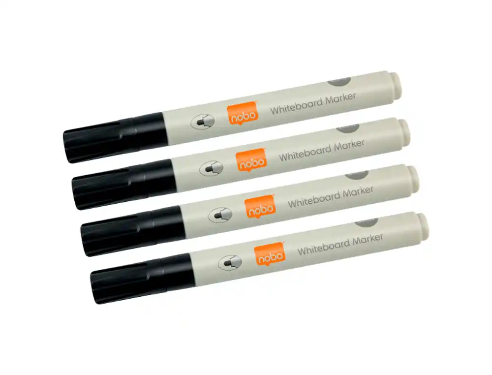[173360] Rotulador nobo para pizarra blanca punta redonda 3 mm ecologico color negro blister de 4 unidades