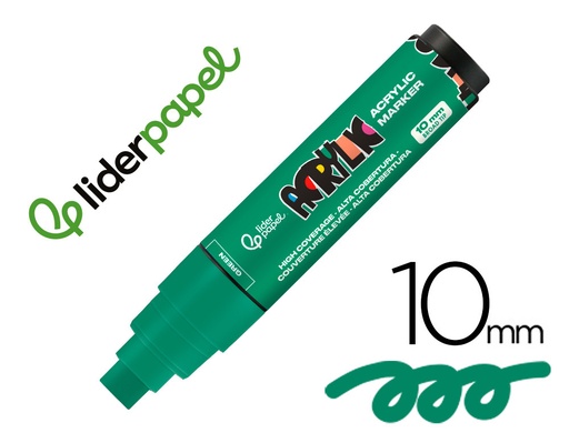[171391] Rotulador liderpapel acrylic base agua todo tipo de superficie punta rectangular 10 mm verde