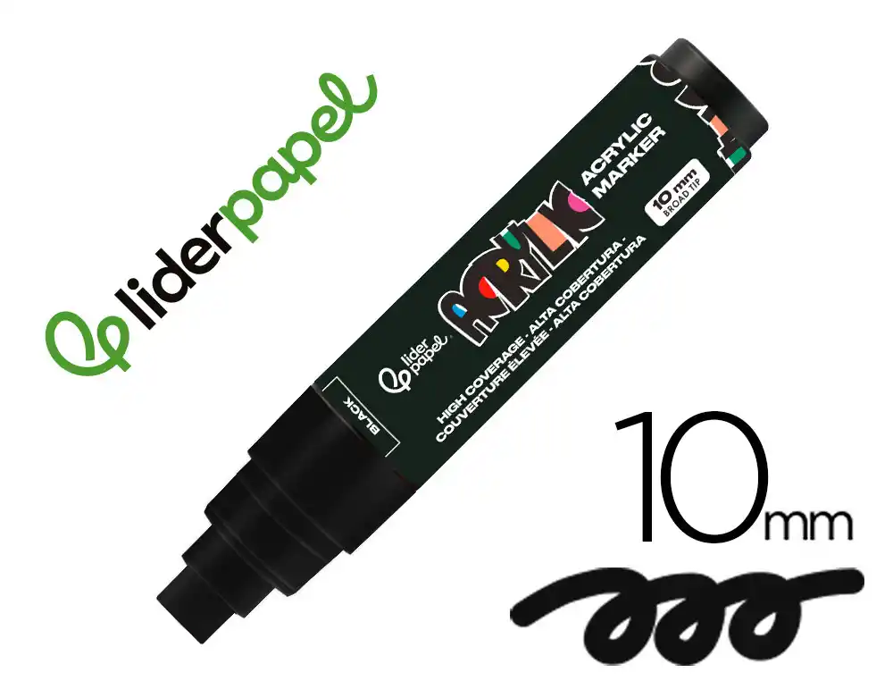[171389] Rotulador liderpapel acrylic base agua todo tipo de superficie punta rectangular 10 mm negro