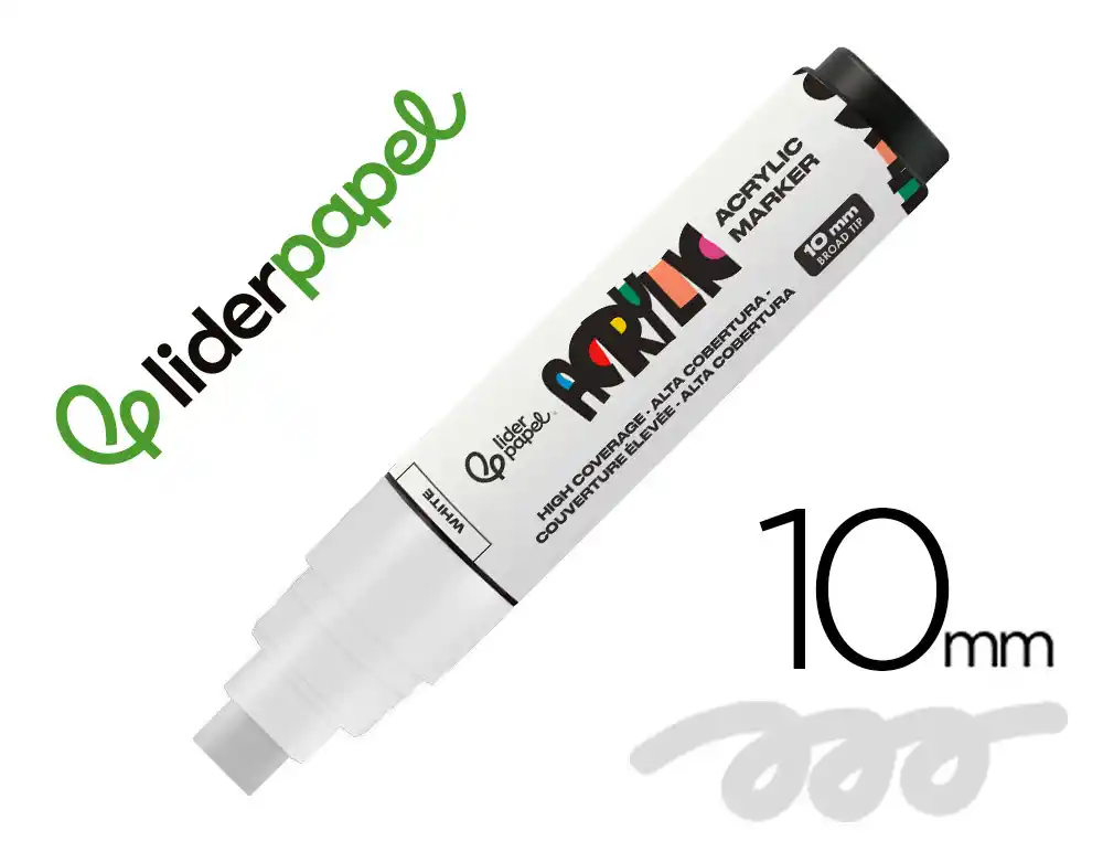[171388] Rotulador liderpapel acrylic base agua todo tipo de superficie punta rectangular 10 mm blanco