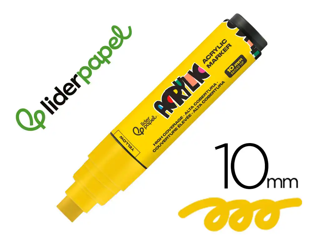 [171386] Rotulador liderpapel acrylic base agua todo tipo de superficie punta rectangular 10 mm amarillo