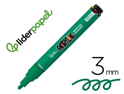 [171383] Rotulador liderpapel acrylic base agua todo tipo de superficie punta redonda 3 mm verde