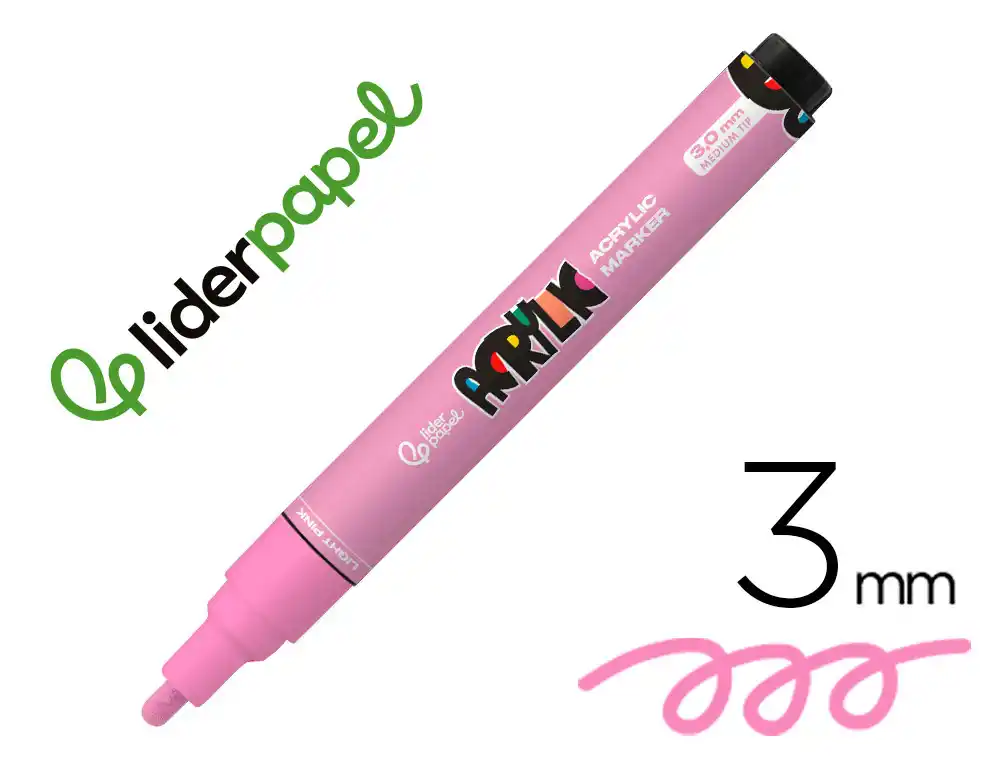 [171382] Rotulador liderpapel acrylic base agua todo tipo de superficie punta redonda 3 mm rosa claro