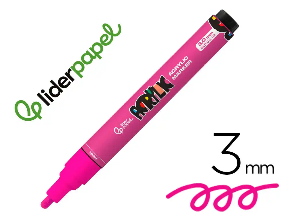 [171381] Rotulador liderpapel acrylic base agua todo tipo de superficie punta redonda 3 mm rosa