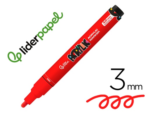 [171380] Rotulador liderpapel acrylic base agua todo tipo de superficie punta redonda 3 mm rojo
