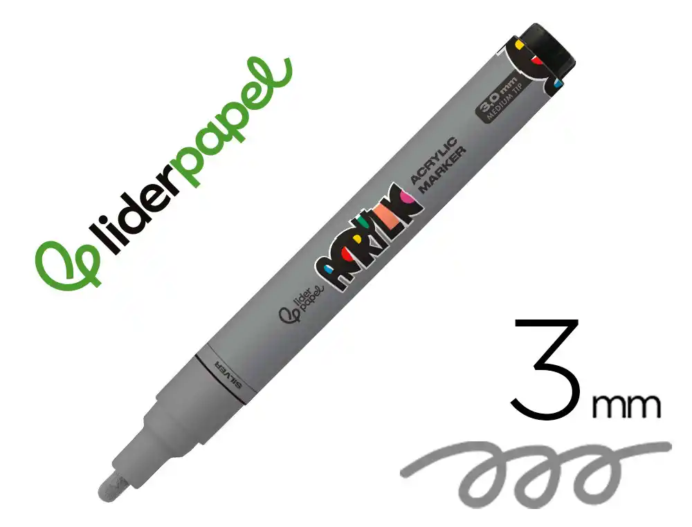 [171379] Rotulador liderpapel acrylic base agua todo tipo de superficie punta redonda 3 mm plata
