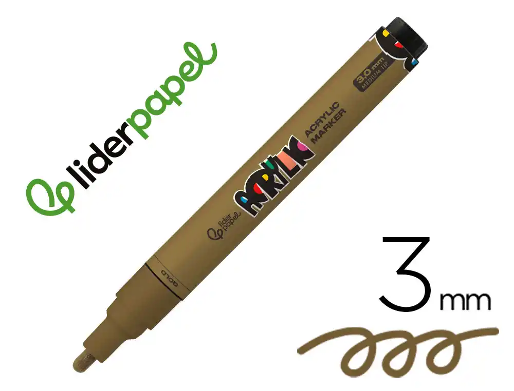 [171378] Rotulador liderpapel acrylic base agua todo tipo de superficie punta redonda 3 mm oro