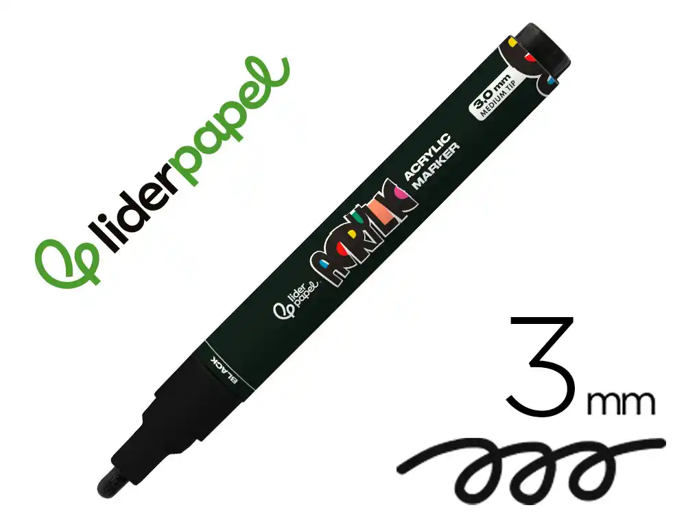 [171377] Rotulador liderpapel acrylic base agua todo tipo de superficie punta redonda 3 mm negro