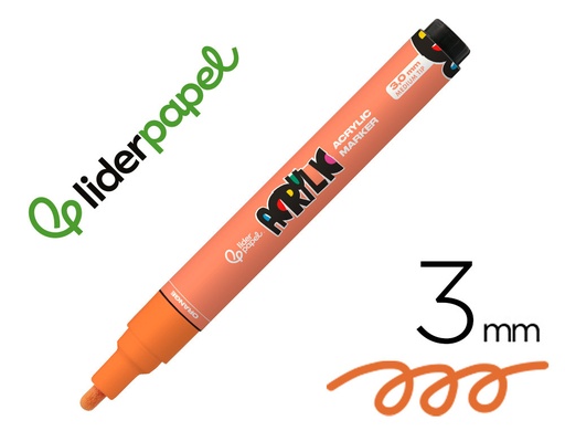 [171376] Rotulador liderpapel acrylic base agua todo tipo de superficie punta redonda 3 mm naranja