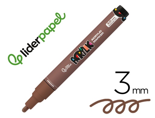 [171374] Rotulador liderpapel acrylic base agua todo tipo de superficie punta redonda 3 mm marron