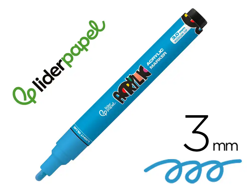 [171370] Rotulador liderpapel acrylic base agua todo tipo de superficie punta redonda 3 mm azul claro
