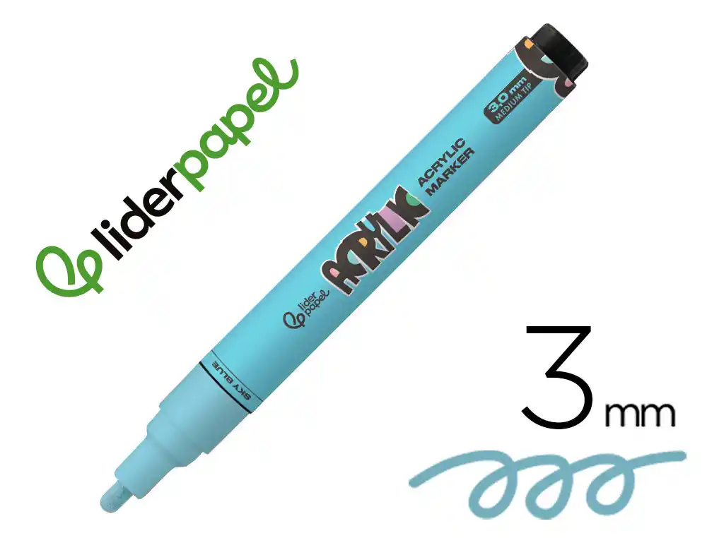 [171369] Rotulador liderpapel acrylic base agua todo tipo de superficie punta redonda 3 mm azul cielo