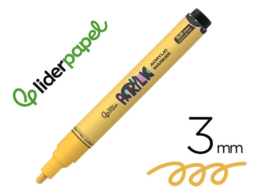 [171367] Rotulador liderpapel acrylic base agua todo tipo de superficie punta redonda 3 mm amarillo claro