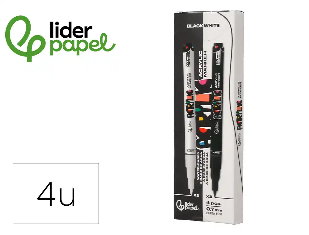 [171361] Rotulador liderpapel acrylic base agua todo tipo de superficie punta fina 0,7 mm caja de 4 perfiladores