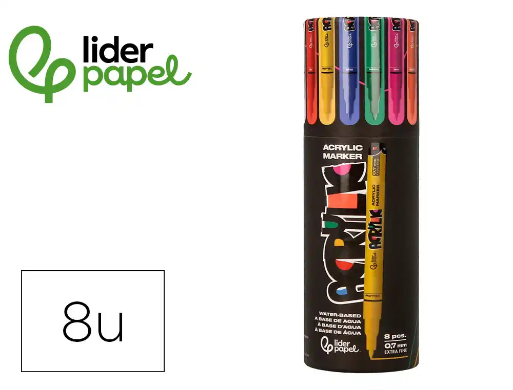 [171359] Rotulador liderpapel acrylic base agua todo tipo de superficie punta fina 0,7 mm caja de 8 unidades colores surtidos