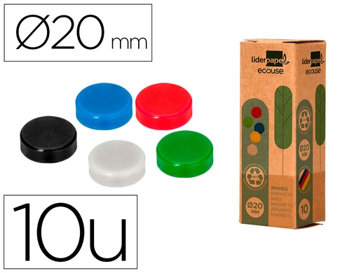 [166338] Iman para sujecion liderpapel ecouse pp recicladopara pizarra magnetica 20 mm caja de 10 unidades