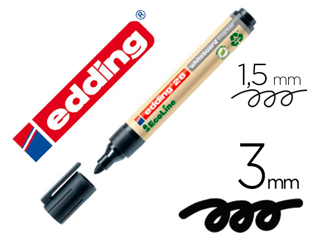 [164500] Rotulador edding 28 para pizarra blanca ecoline 90% reciclado color negro punta redonda 1,5-3 mm recargable