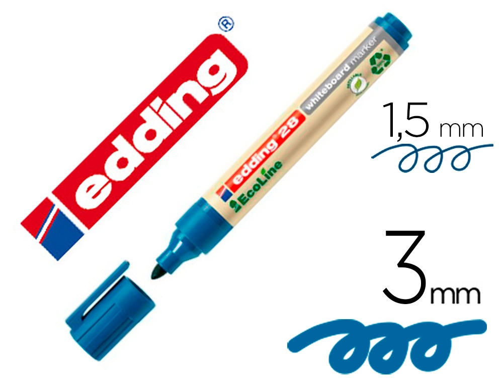 [164499] Rotulador edding 28 para pizarra blanca ecoline 90% reciclado color azul punta redonda 1,5-3 mm recargable