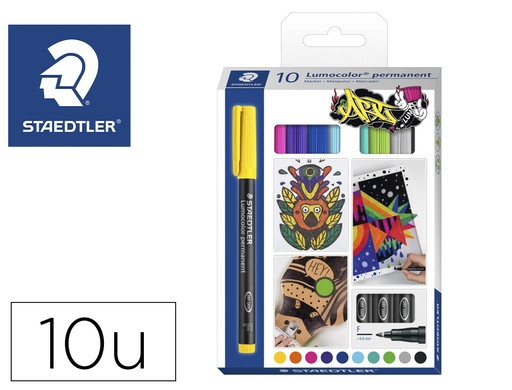 [164309] Rotulador staedtler lumocolor retroproyeccion punta de fibra permanente 318 caja de 10 unidades colores surtidos