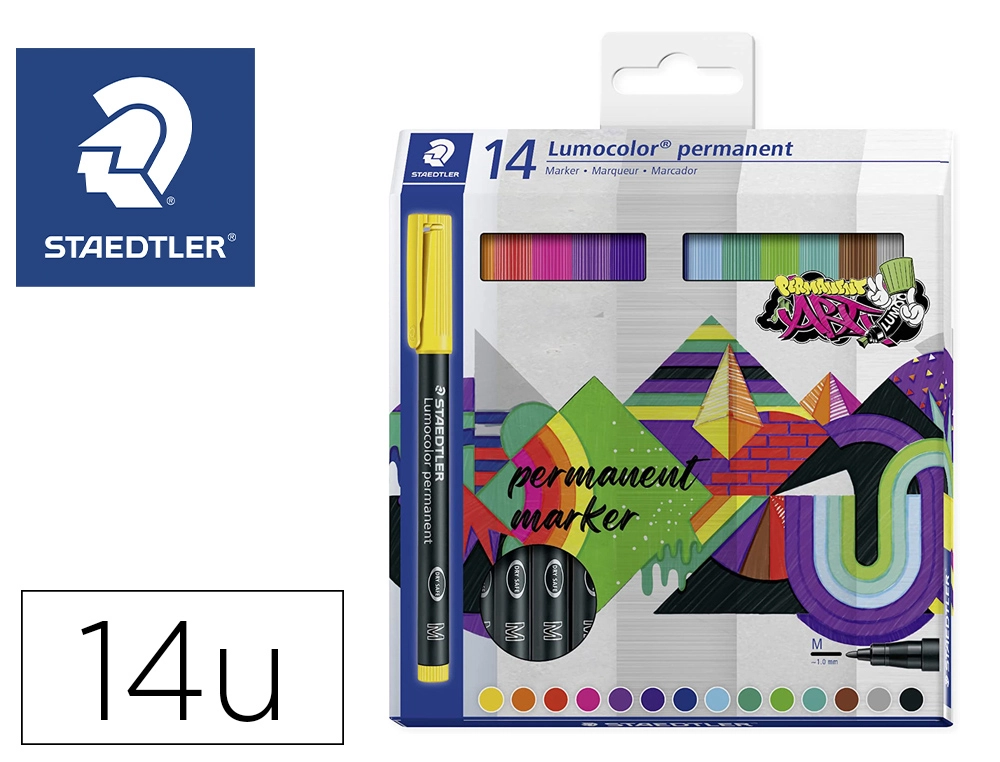 [164307] Rotulador staedtler lumocolor retroproyeccion punta de fibra permanente 317 caja de 14 unidades colores surtidos