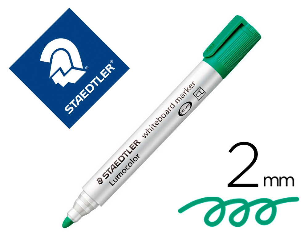 [163619] Rotulador staedtler lumocolor 351 para pizarra blanca punta redonda 2 mm recargable color verde claro