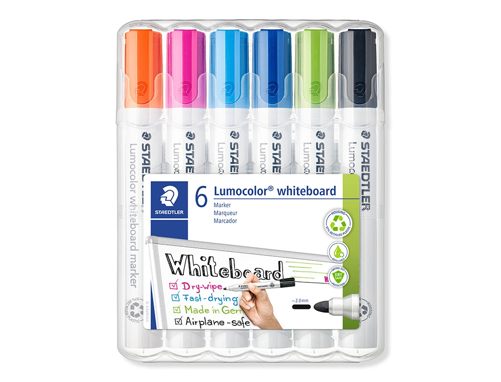 [163615] Rotulador staedtler lumocolor 351 para pizarra blanca punta redonda 2 mm recargable estuche 6 unidades colores