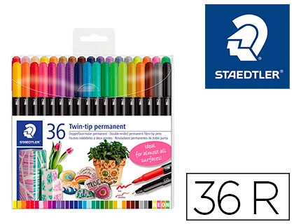 [152067] Rotulador staedtler permanente doble punta 3187 estuche de 36 unidades colores surtidos