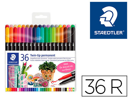 [152067] Rotulador staedtler permanente doble punta 3187 estuche de 36 unidades colores surtidos