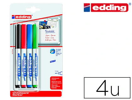 [151886] Rotulador edding para pizarra blanca 661 punta redonda 1-2 mm blister de 4 unidades colores surtidas