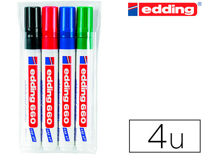 [151881] Rotulador edding para pizarra blanca 660 blister de 4 unidades colores surtidos recargable