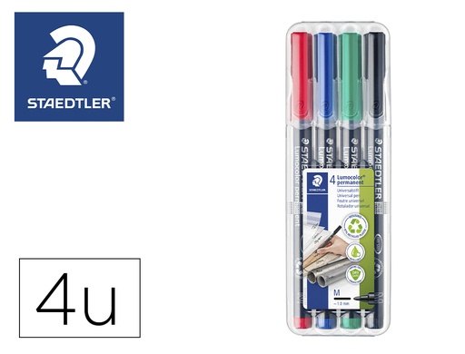 [78087] Rotulador staedtler lumocolor retroproyeccion punta de fibra permanente 317 wp estuche 4 colores punta media