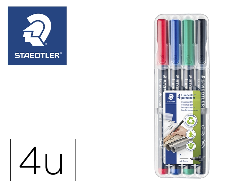 [78085] Rotulador staedtler lumocolor retroproyeccion punta de fibra permanente 318 wp estuche 4 colores punta fina