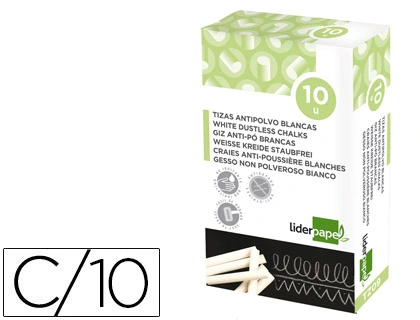 [77661] Tiza blanca antipolvo liderpapel caja de 10 unidades