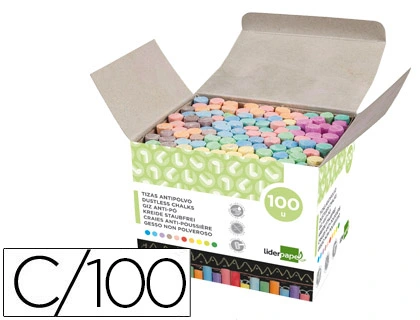 [77660] Tiza color antipolvo liderpapel caja de 100 unidades colores surtidos