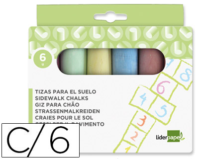 [74356] Tiza color liderpapel para suelo caja de 6 unidades colores surtidos