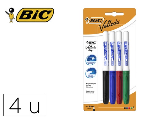 [44444] Rotulador bic velleda grip trazo 1,2 mm blister 4 unidades colores surtidos