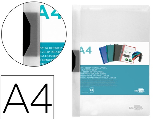 [11305] Carpeta liderpapel dossier pinza lateral polipropileno din a4 transparente 60 hojas pinza deslizante