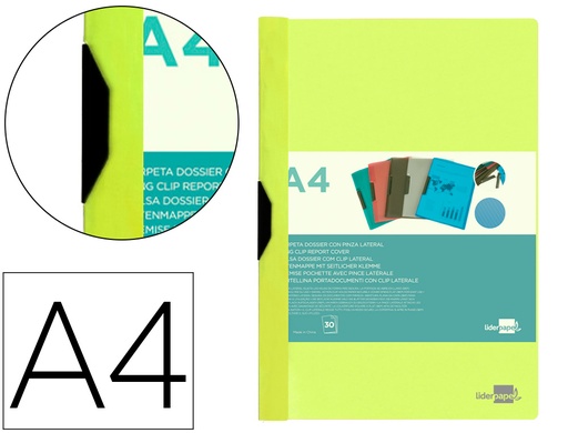 [11299] Carpeta liderpapel dossier pinza lateral polipropileno din a4 amarillo fluor opaco 30 hojas pinza deslizante