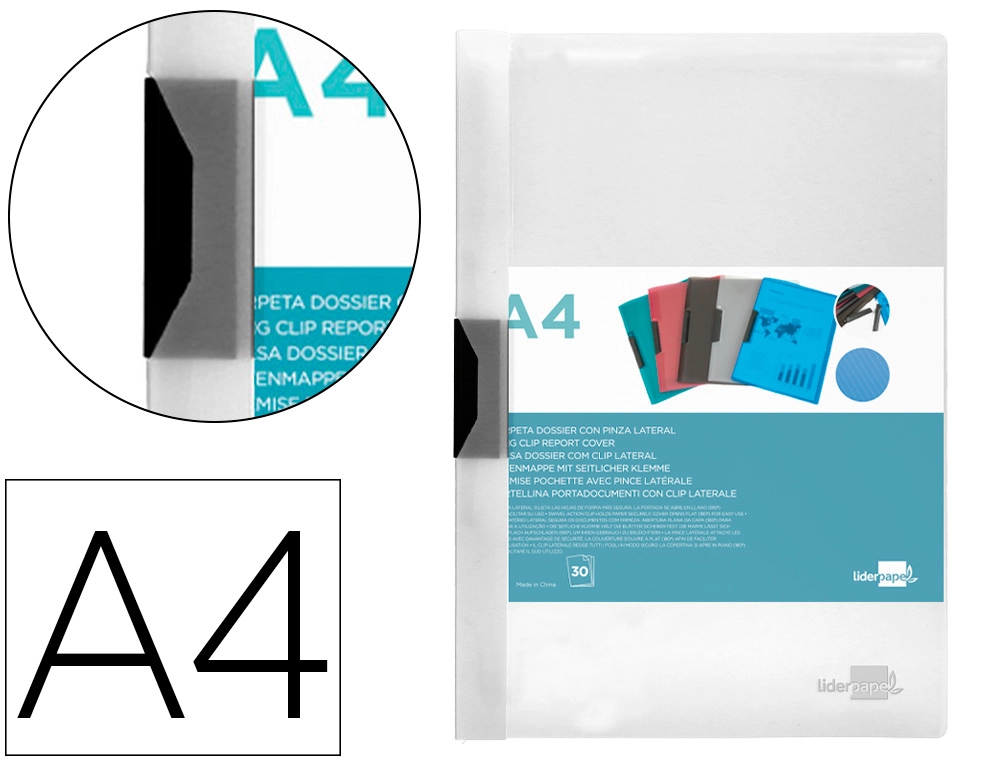[11298] Carpeta liderpapel dossier pinza lateral polipropileno din a4 transparente 30 hojas pinza deslizante