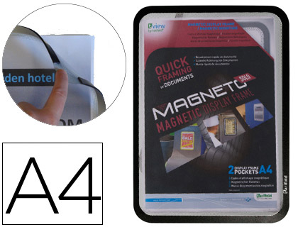 [76191] Marco porta anuncios djois magneto din a4 con 4 bandas magneticas en el dorso color negro pack de 2 unidades